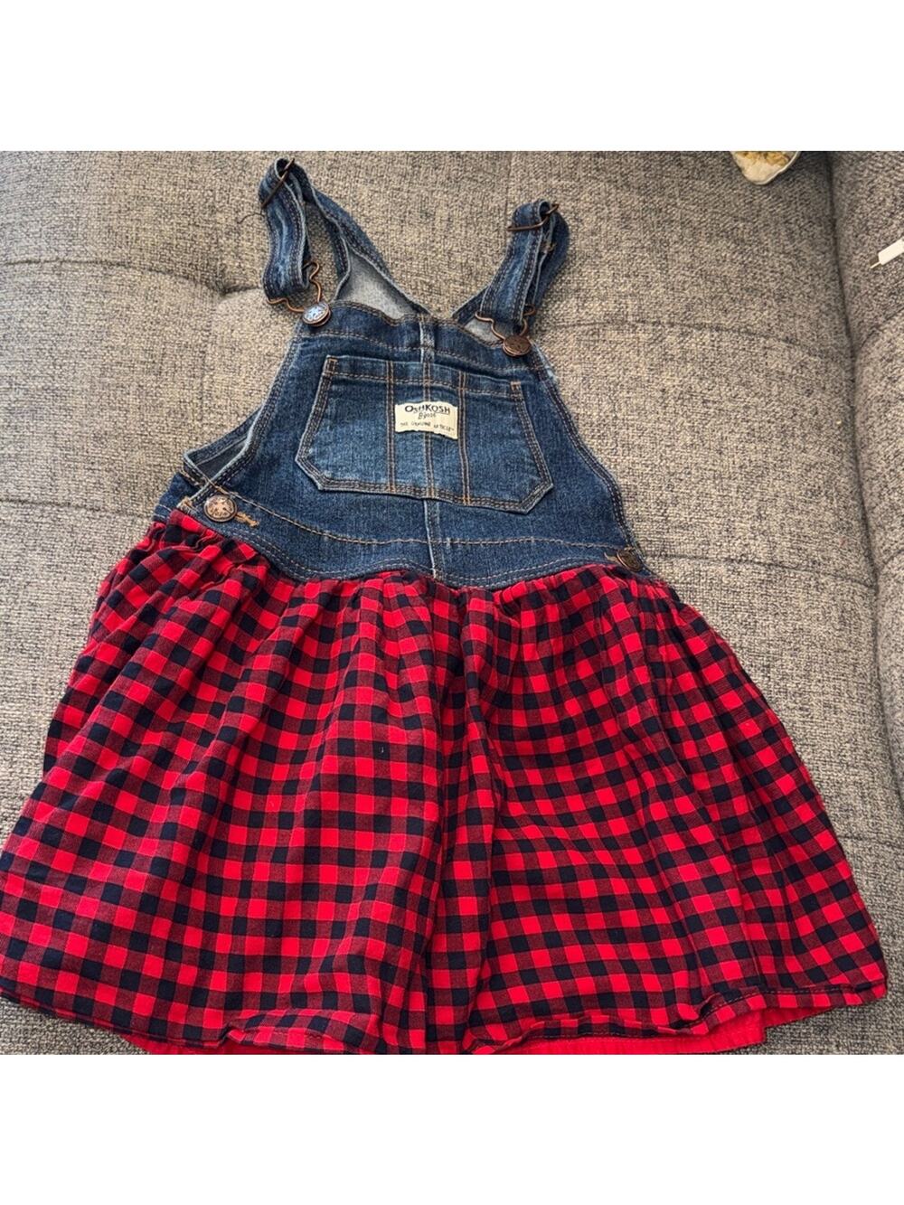 Oshkosh buffalo check denim overalls dress size 5T